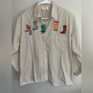 Vintage Tia, Cowboy Boots RODEO Button Up Shirt size medium USA